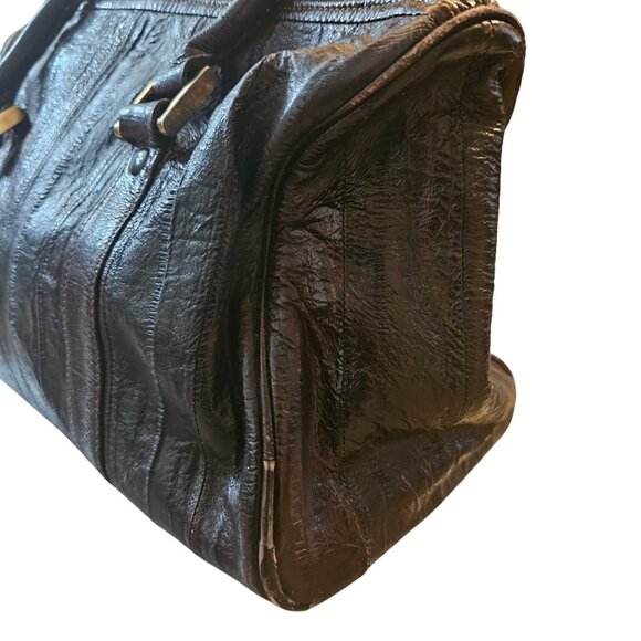 Vintage Eel Skin Genuine Leather Brown Handbag With Double Handles & Zip Closure - Picture 4 of 13